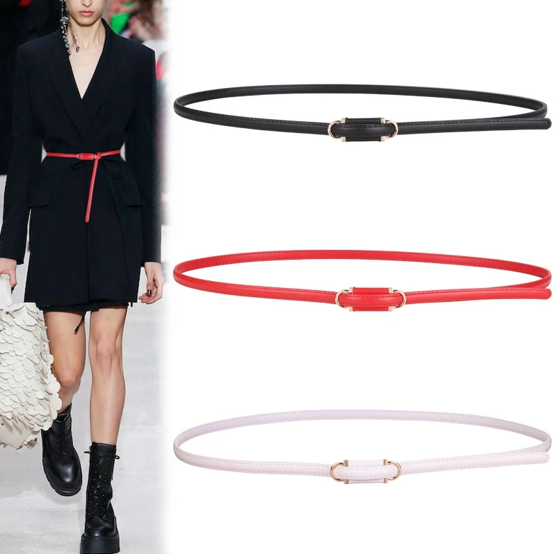 

Women's Skinny Genuine Leather Waist Belt with Flexible Knot Adjustable Soft Slim Design and Gold Alloy Buckle