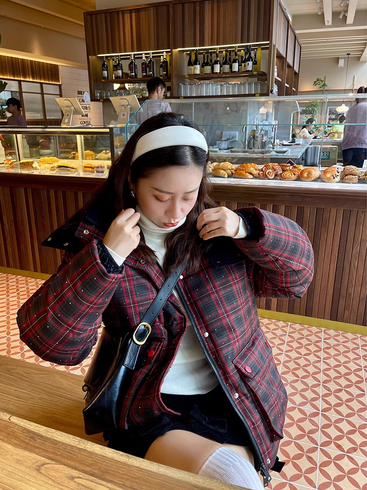 

Heidy Quilted Goose down Jaet Women's Thiened Hooded ort Coat Red And een id Rivet Cisas Night Surprising