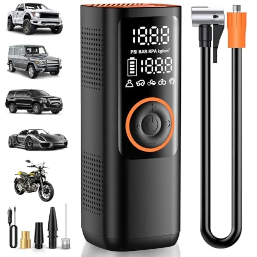 

Tire Inflator Portable Air Compressor - 150 PSI Cordless Air Pump 7800mAh Battery and 12V DC Dual Power 24L/Min Fast Inflation
