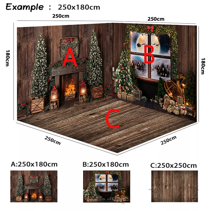 Mocsicka Christmas Home Background Photography Xmas Tree Fireplace Snow Decor Kid Family Portrait Photo  Studio Banner