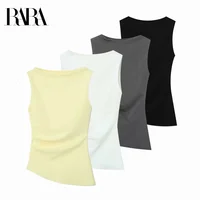 RARA2025, novedad de verano, camiseta informal sin mangas con cuello redondo para mujer, ajustada, versátil, plisada, asimétrica, con cuello barco