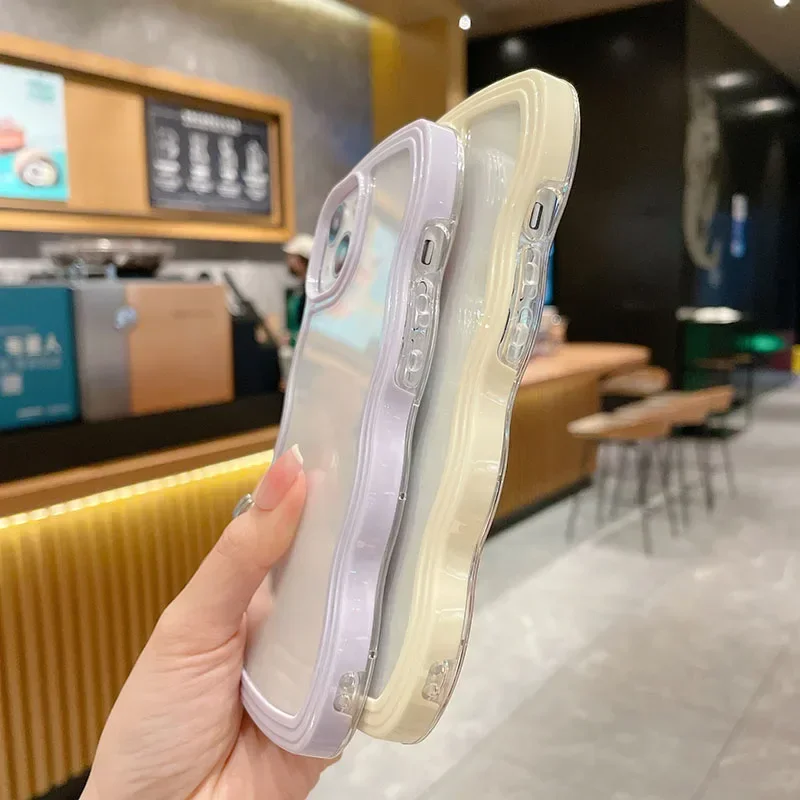 Прозрачный противоударный чехол ярких цветов с волнистой каймой для iPhone 14, 15, 16 Plus, 11, 12, 13 Pro Max, мягкая защитная задняя крышка