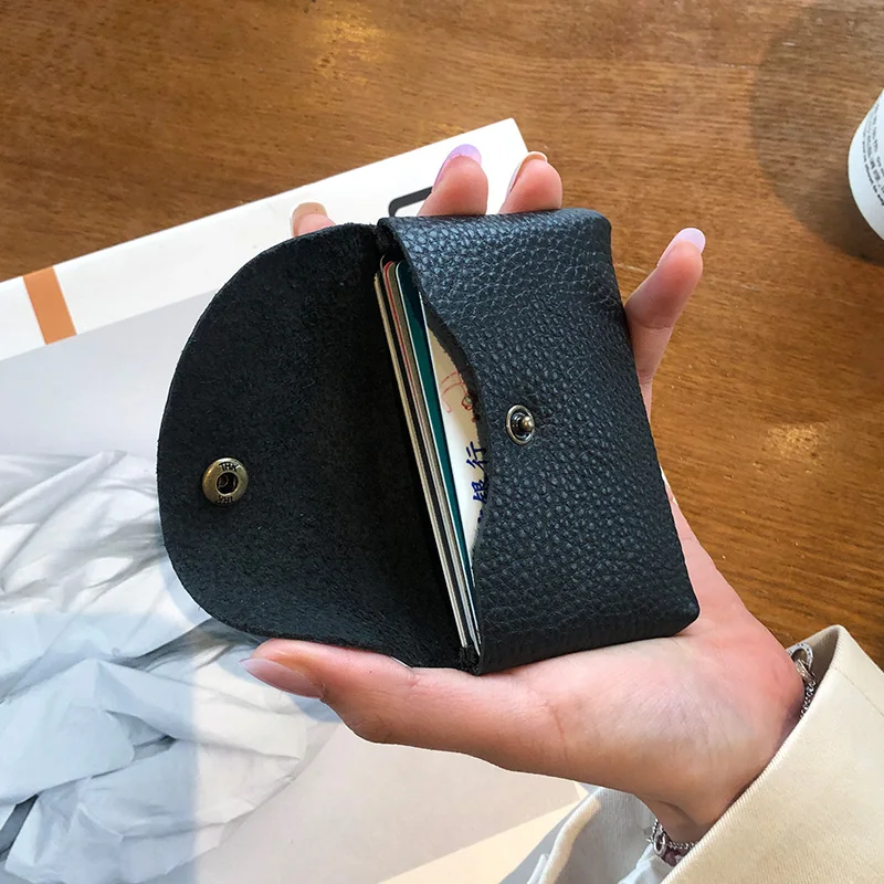 Leather Mini Envelope Change Pocket Simple Buckle Cowhide Large Capacity Card Bag Women's Coin Wallet Bank Card Earphone Bag