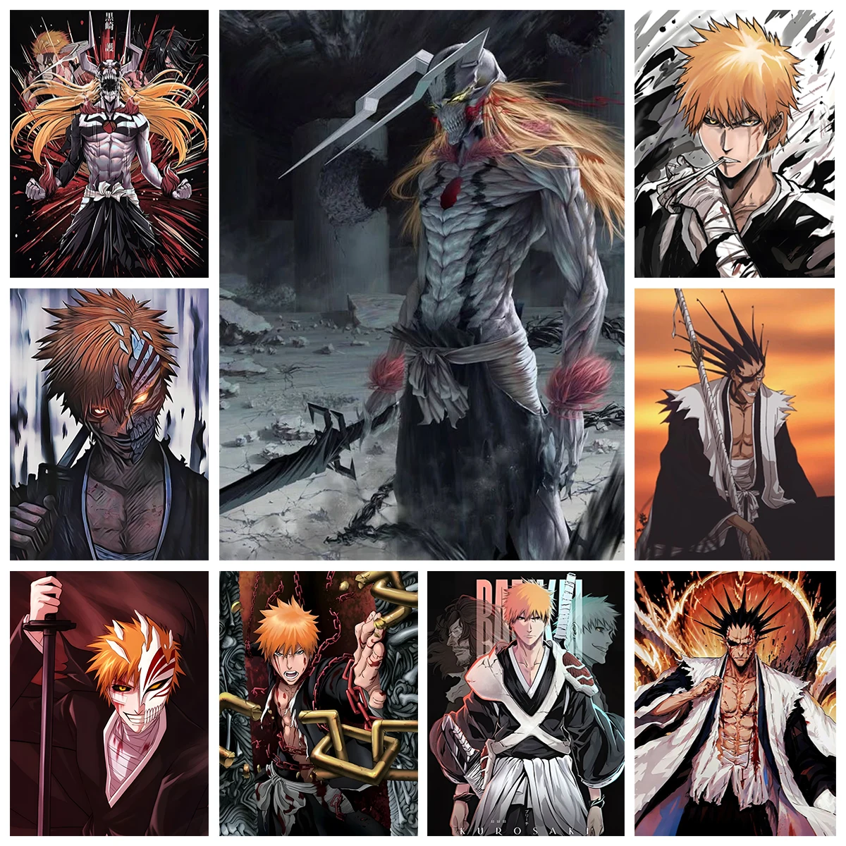 BLEACH-pintura de diamante artesanal, Kurosaki Ichigo Zaraki Kenpachi, póster, bordado de diamantes a mano, decoración de la habitación del hogar, bricolaje