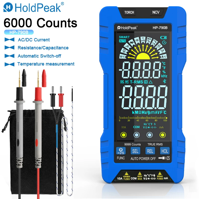 True Colour Screen Key Digital Multimeter, HP-790B For AC/DC Voltage & Current, Capacitance Detection, With Auto-Range Function