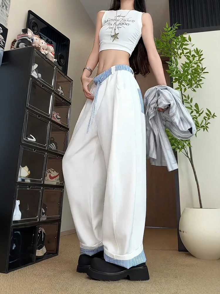 

Cleanfit Ice Silk Pants Straight Leg Wide Leg Summer Thin Blade Knife Pants Harlequin Pattern Splice ex Casual Trousers