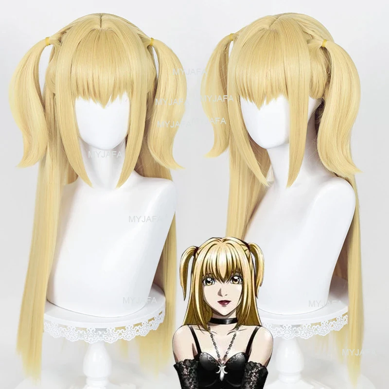 MisaMisa peruka do Cosplay Anime Death Note Cosplay Misa Amane złote długie żaroodporne włosy peruki + czapka z peruką + naszyjnik