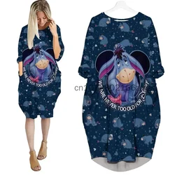 2024 New Eeyore Women's Batwing Pocket Dress 3D Printed Disney Stitch Oversize Fashion Street Dress Long Sleeve Sleeping Dress