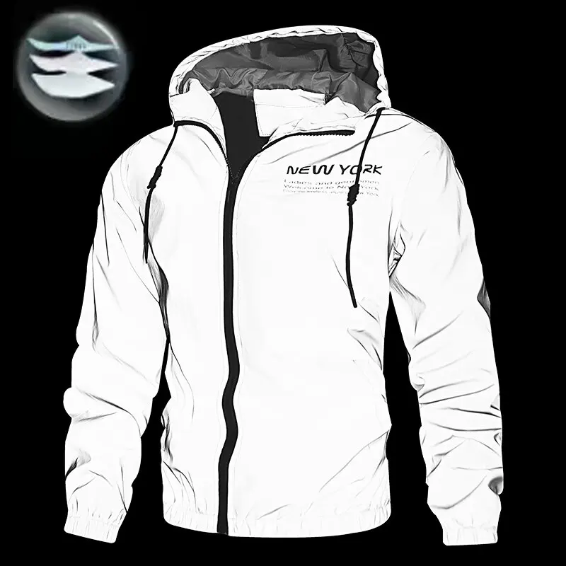 Autumn and Spring New Fashion Trend Outdoor Sports Windproof Reflective Jacket Men's Casual Loose Sports Plus Size Hooded Jacket