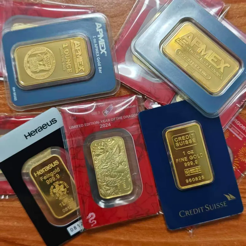 Various Styles Switzerland Gold Plated Bar Gold Bullion Suisse 1 oz Copper Bar with Serial Numbers No Magnetic