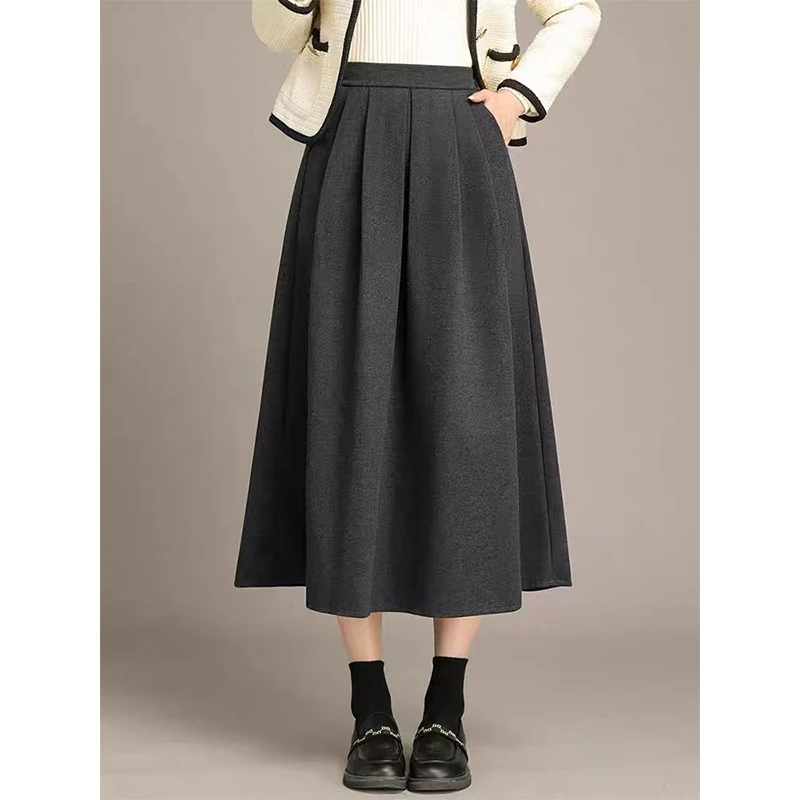 

Женская осенне-зимняя простая офисная женская однотонная юбка с высокой талией, женская модная темпераментная универсальная повседневная юбка трапециевидной формы