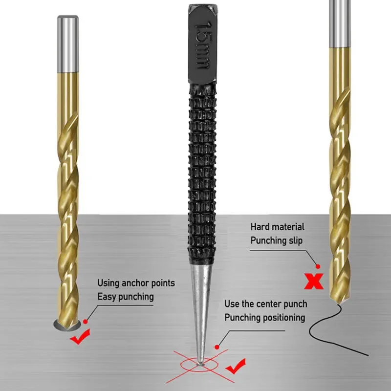 1/3 Pcs Center Punch 1.5mm/2mm/3mm Alloy High Carbon Steel High Hardness Non-Slip For Locator Metal Wood Marking Drilling Tool