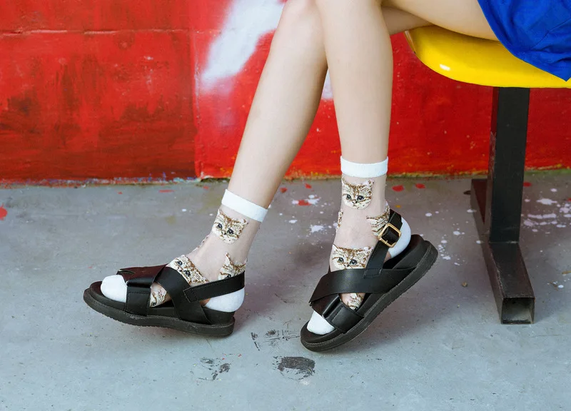 Frauen Transparent Nette Katze Socken Kawaii Damen Japanische Mode Koreanische Trendy Sommer Dünne Kristall Seide Socke Glasfaser Strumpf – Detail 15