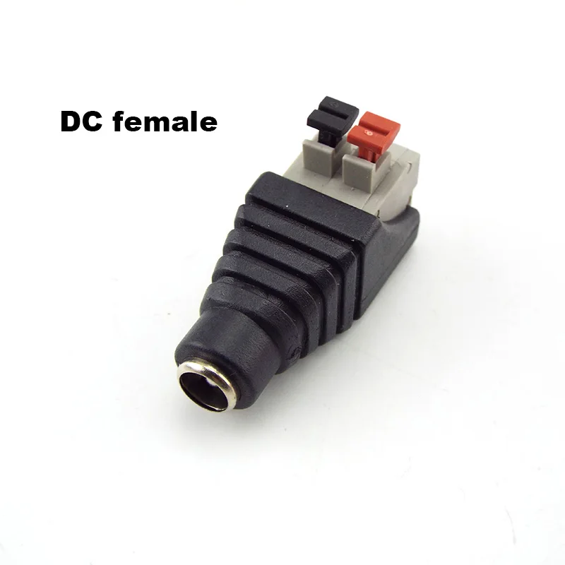 Feminino DC Power Plug Adapter Connector, LED Faixa de lâmpada, pressione o conector, câmeras CCTV, 5,5 milímetros x 2,1 milímetros, 5pcs