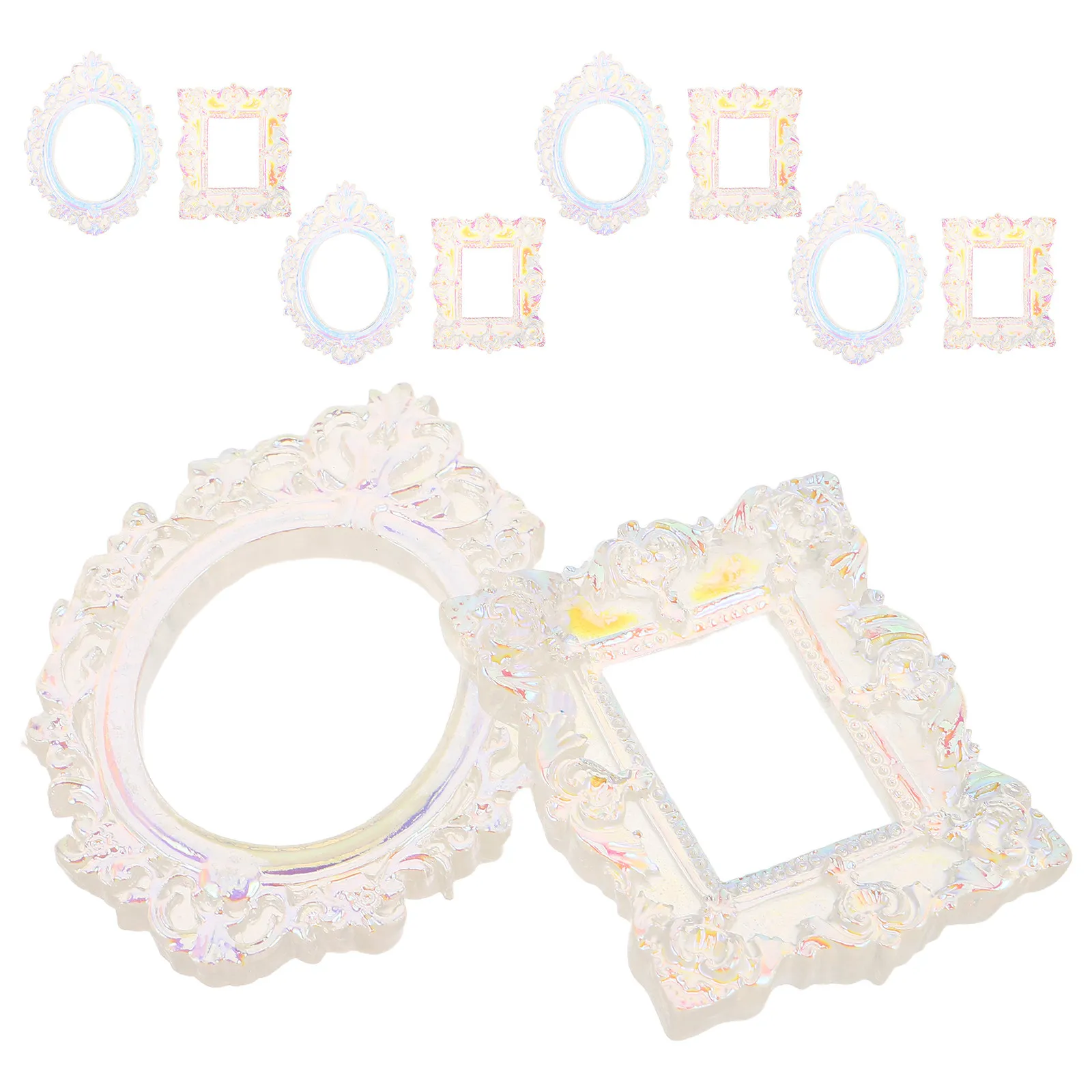 

10Pcs Baroque Nail Art Display Mini Vintage Resin Frames Miniature Oval Rectangle Photo Frames Manicure Photo Props