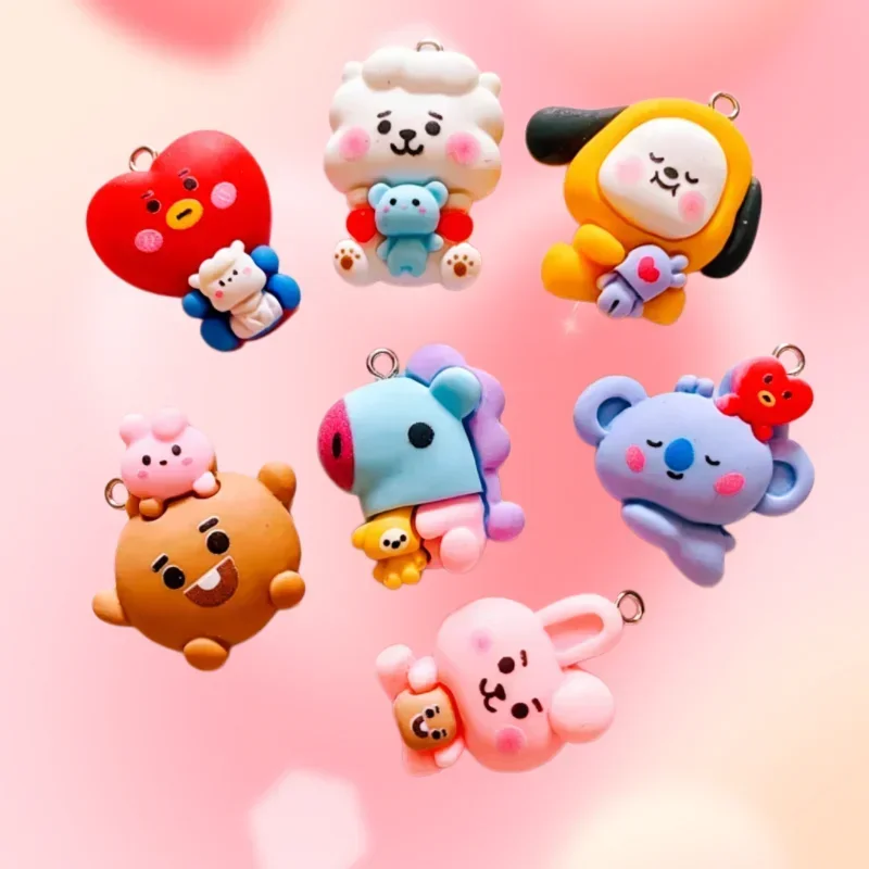 100 Stück BT21 Harz-Cartoon-Anhänger DIY-Zubehör Bastelzubehör für Schmuckherstellung Ohrringe Halsketten Armbänder Anhänger Handydekoration – Detail 5