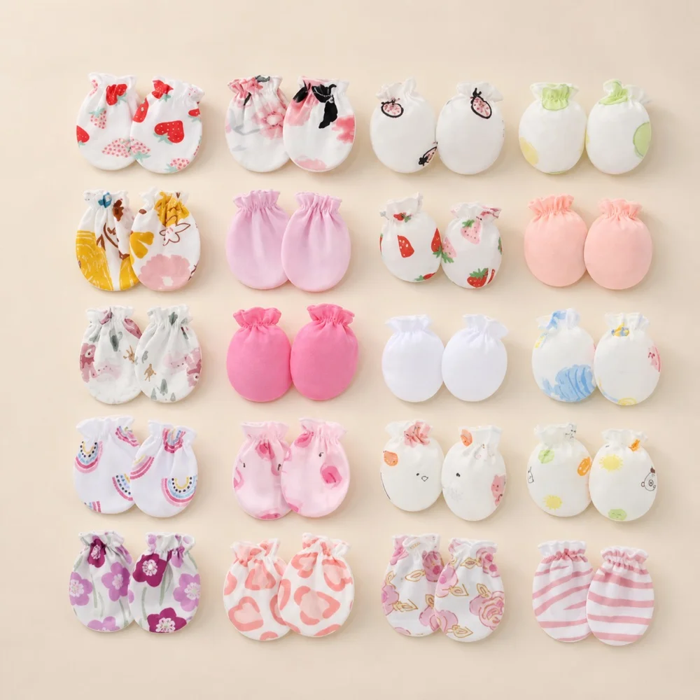 Newborn Baby Anti Scratch Mittens Girls Pattern Soft Protective Hand Covers Infant Daily Sleep Gift Handwear Pair No Scratch