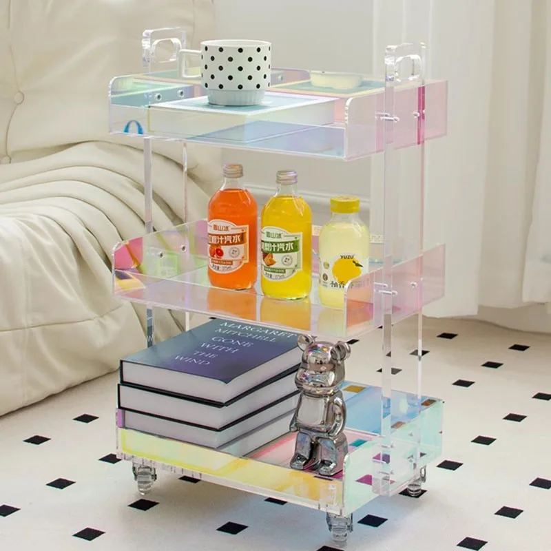 Acrylic Transparent Kitchen Trolley Modern Small Lounge Fruit Kitchen Trolley Rolling Snack Rangement Cuisine Home Furniture