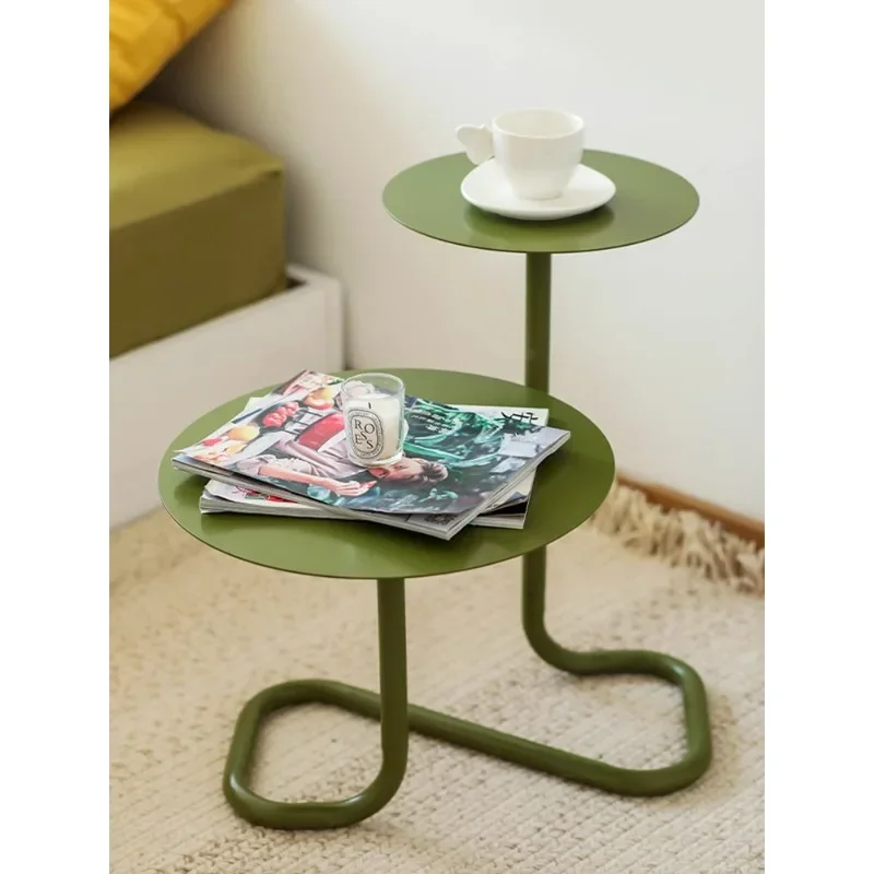 Creative Design Sense Small Side Table Iron Retro Round Sofa Coffee Table Modern Simple Antique Table Shelves