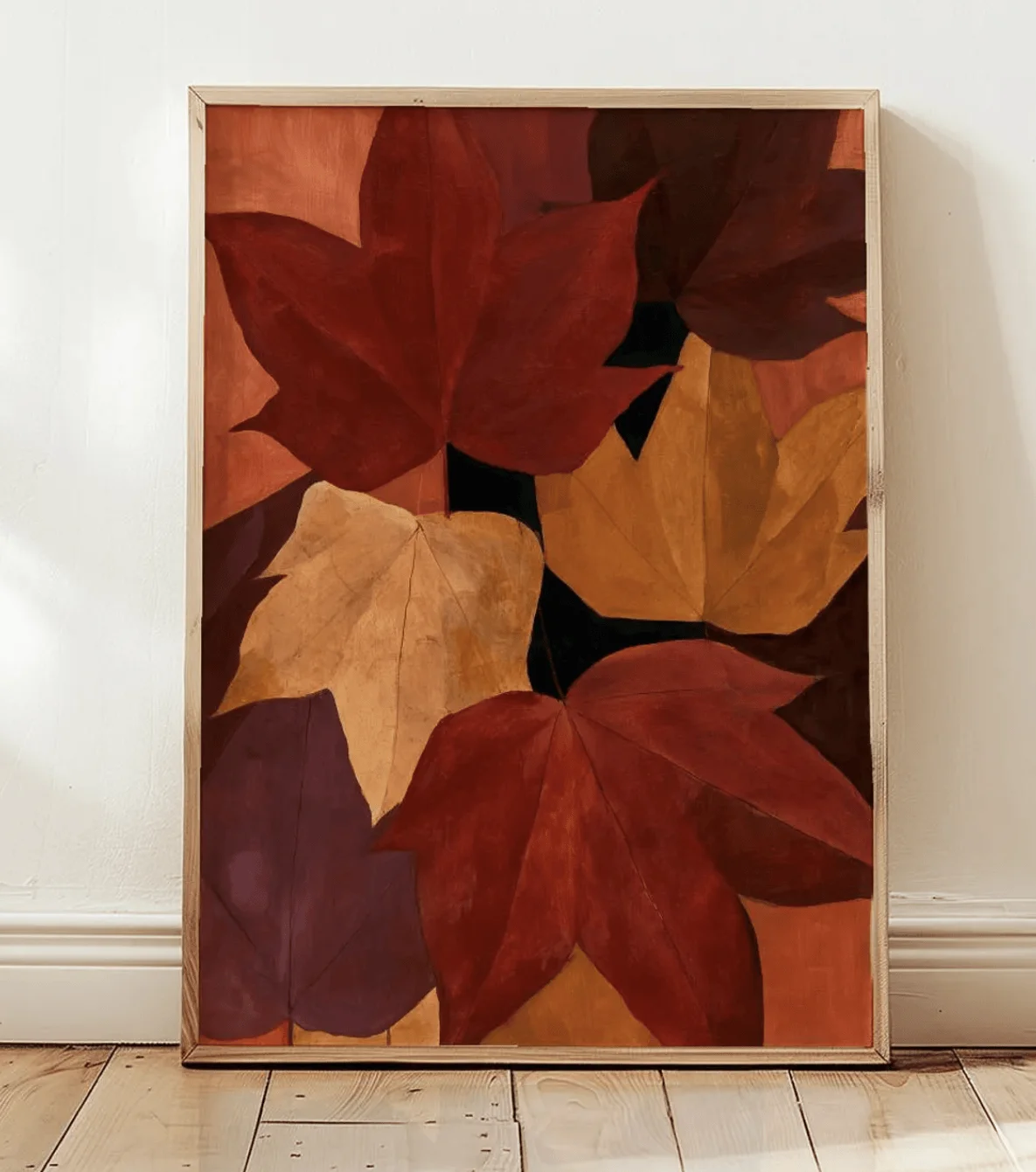 Autumn Maple Leaf Wall Art Canvas Prints, Fall Foliage Posters, Earth Tone Decor for Living Room Bedroom Gallery Wall Decor