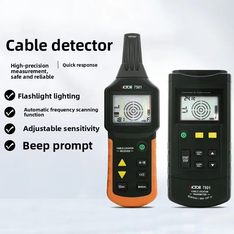 VC7501 Underground Cable Locator Pipeline Detector Cable Fault & Route Tester Underground Wire Path Finding Instrument