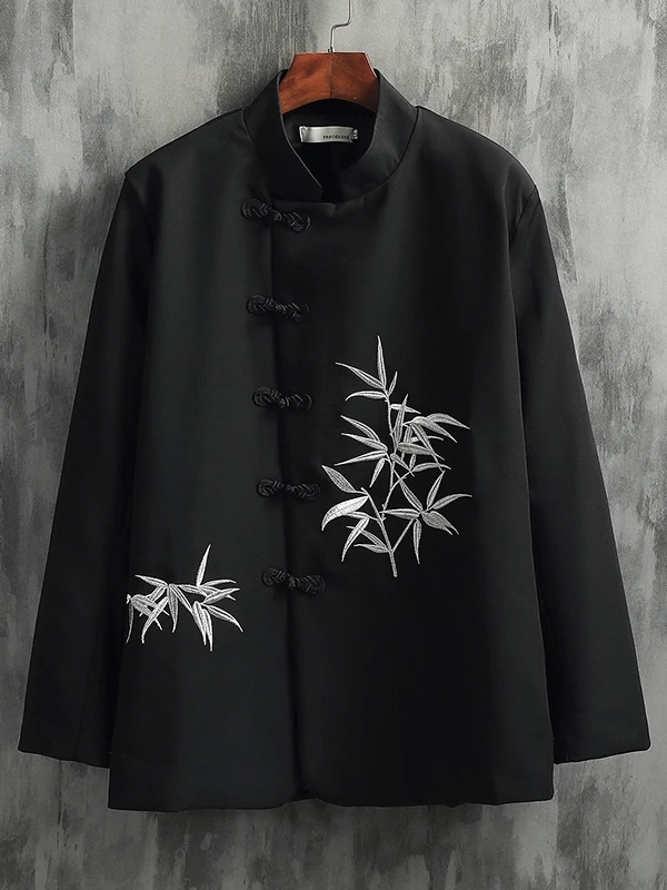 Chinese Style Men's Clothing Embroidered Costume Coat New Wear Retro Buckle Stand Collar Top