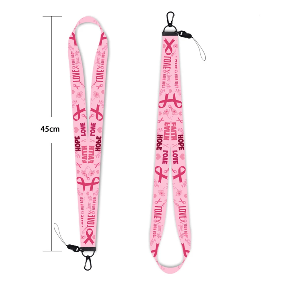 10pcs/lot Pink Ribbon Lanyard For Keys Mobile Phone Hanging Rope USB ID Card Badge Holder Keychain DIY Lanyards