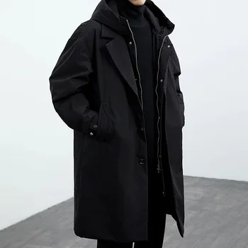 Men's Long Windproof Trench Coat, M-5XL 6 2024 Spring and Autumn New Fashion Solid Color Windproof Long Trench Coat Men's Casual Loose Large Size High Quality Coat M-5XL 6