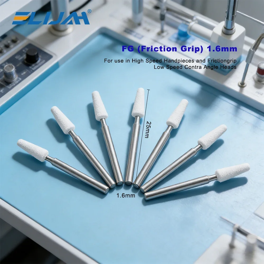 

6Pcs/Box Dental Polishing Burs White Stone FG Dia 1.6mm for Finishing Porcelain & Composite Resin Nail Polishing Dental Material