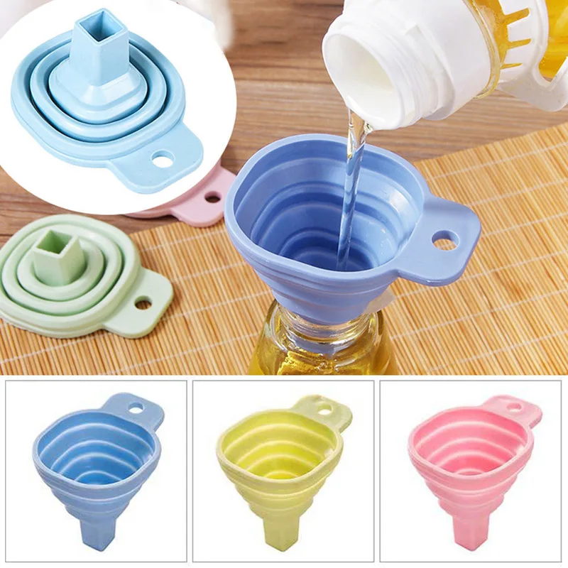 1PC Square Shaped Silicone Folding Funnel Household Liquid Dispensing Portable Funnel Kitchen Tool
