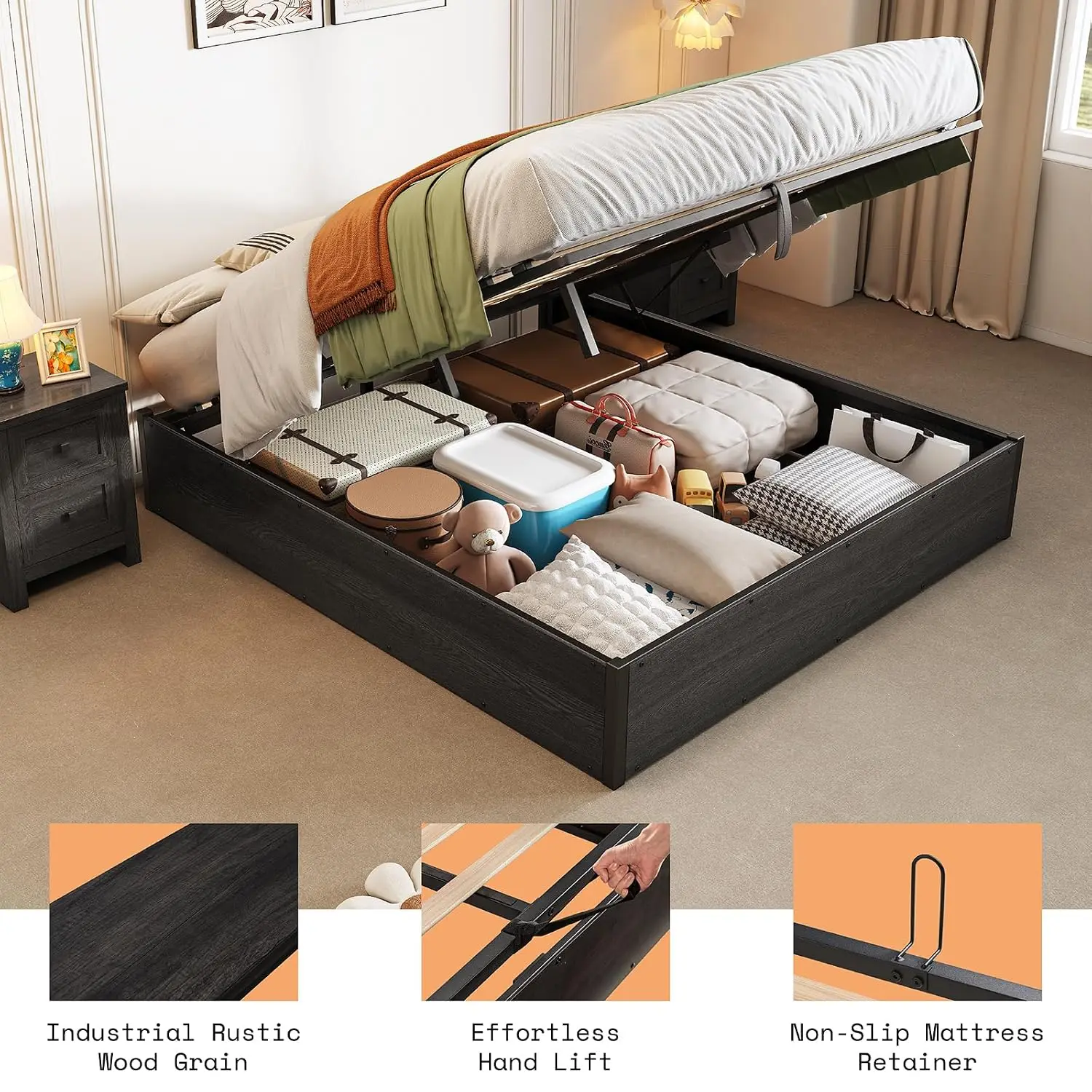 Queen Lift Up Storage Bed Frame,Custom image 6
