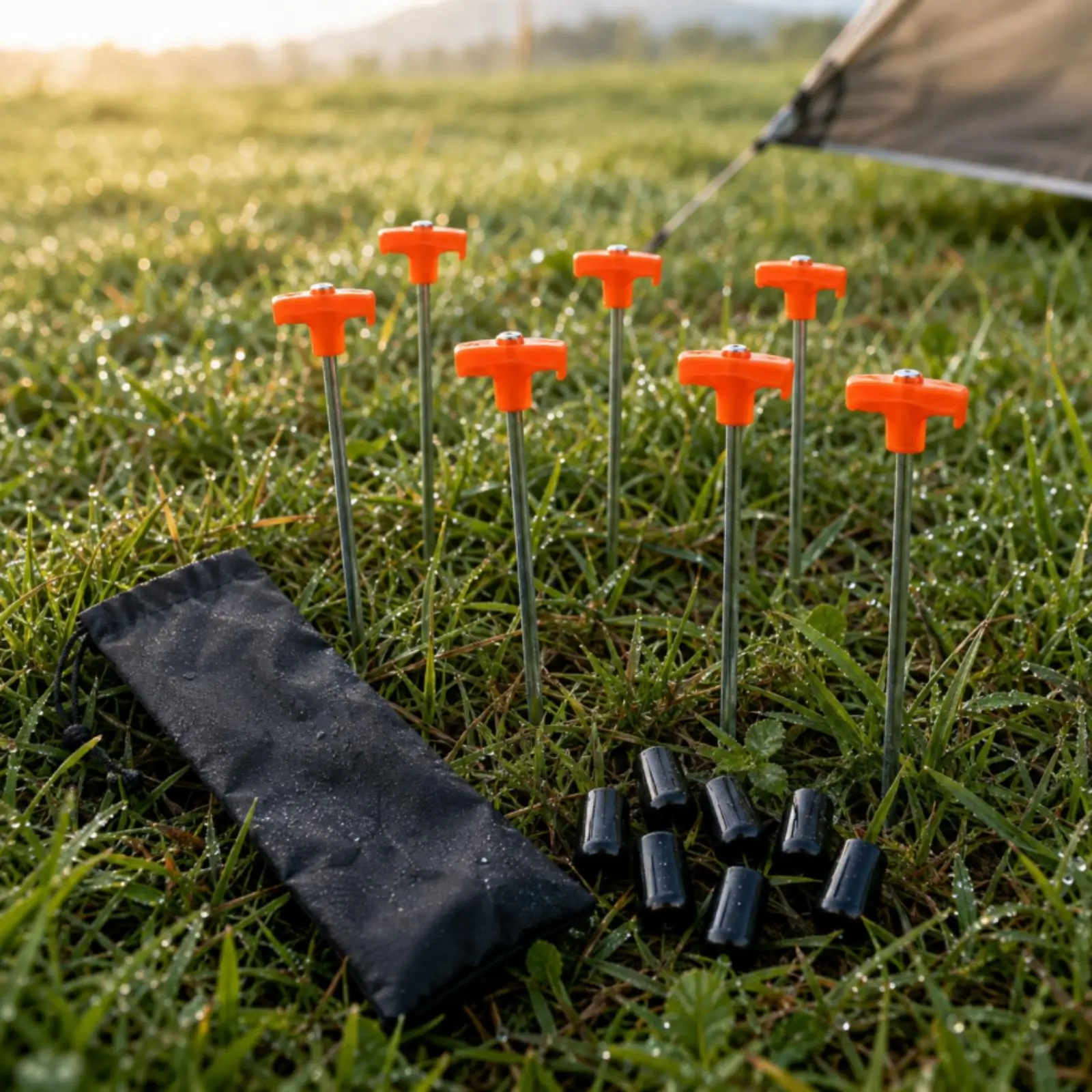 Outdoor Camping Tent Pegs Galvanized Iron Rust Proof Glow Handle Crossbar Design Secure Anchor for Tents Canopies Shelters