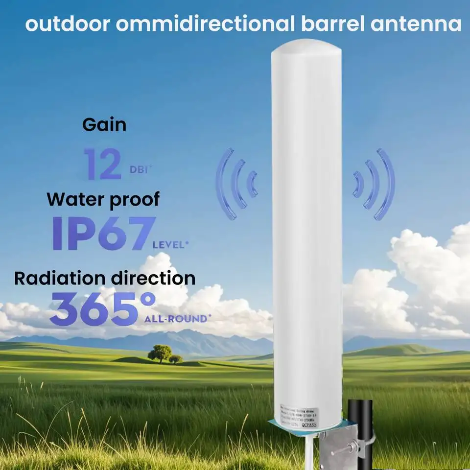 High-Gain 12dBi 4G/5G Wideband 360° Full Coverage IP67 Waterproof Communication Vertical Signal Booster Omnidirectional Antenna