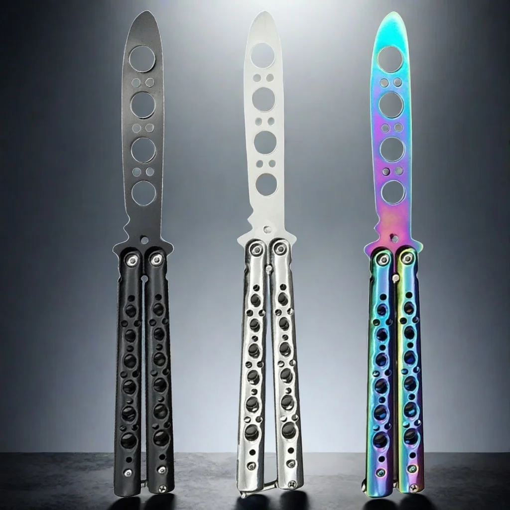 Portable Butterfly Training Knife Foldable Pocket Flail Knife Uncut Blade Butterfly Comb Training Tool