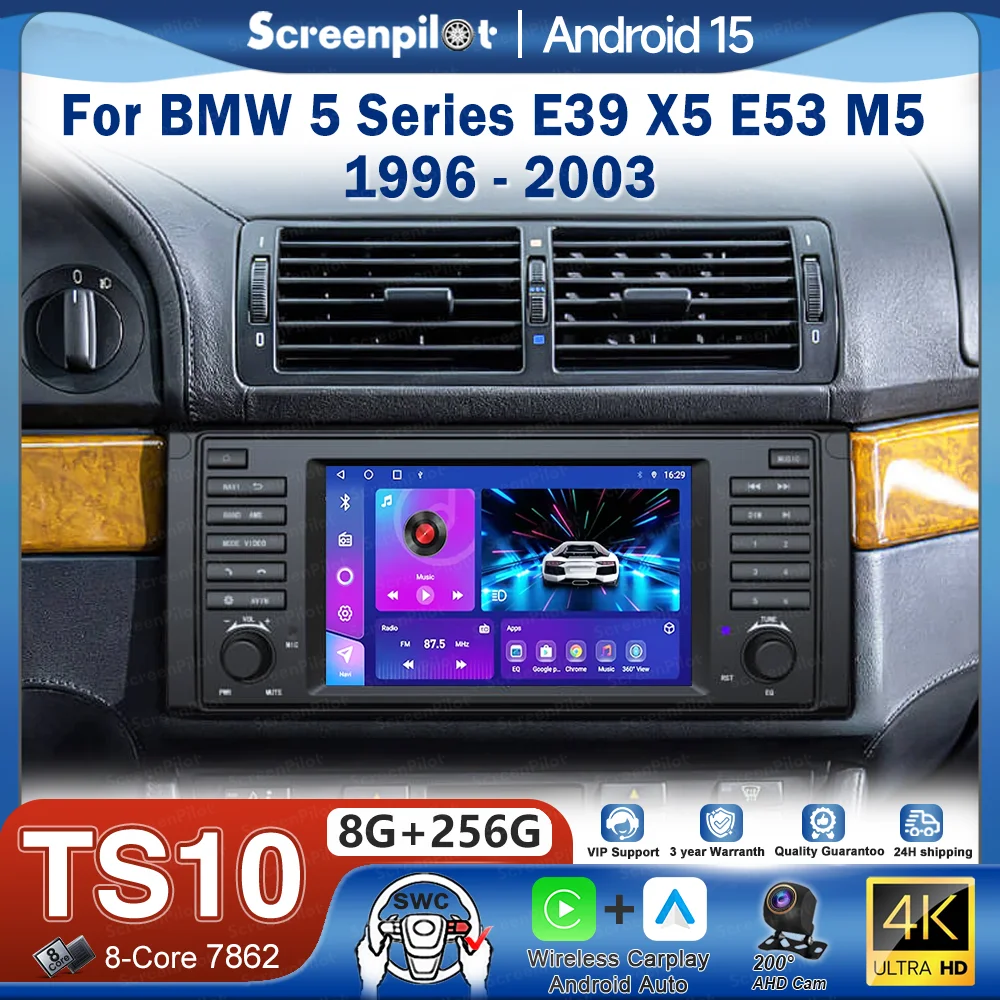 7 inch Android 16 For BMW 5 Series E39 X5 M5 1996-2003 Multimedia Video Player GPS Navigation 5G WiFi Stereo Head Unit Car play