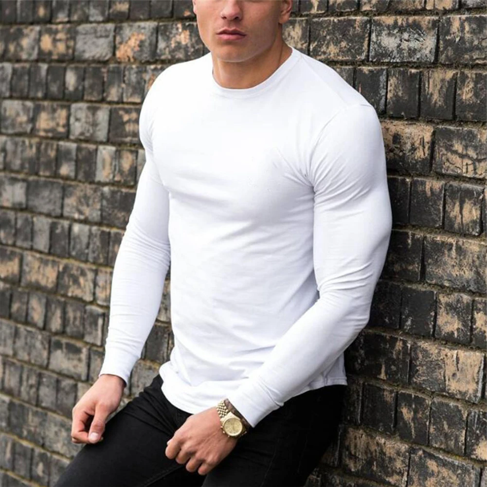 

Hot New Stylish Comfy Men's T-shirt Top Round Neck Winter All Seasons Casual Solid Colour Sportswear Breathable