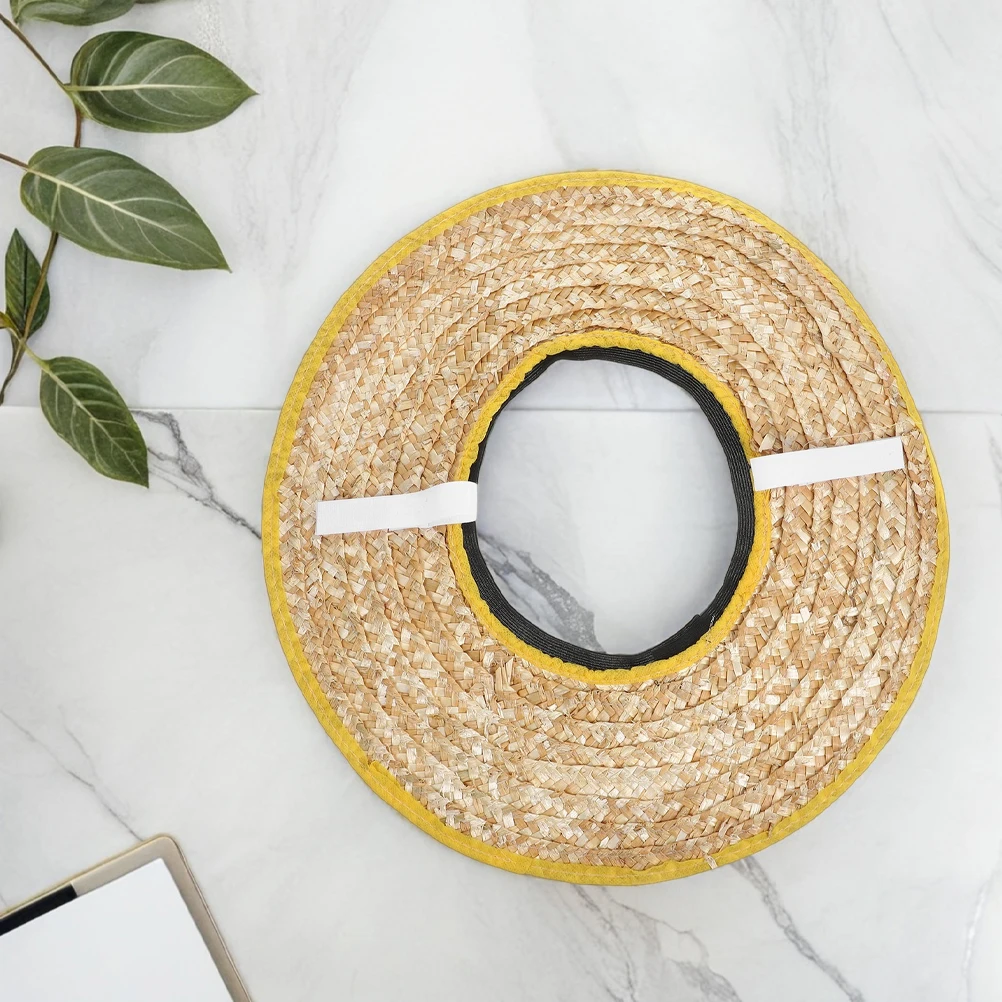 

2pcs Shade Woven Straw Construction Worker Sun Protection Ventilated Wide Brim Straw Sunshade Sun Visor For Workers Safety