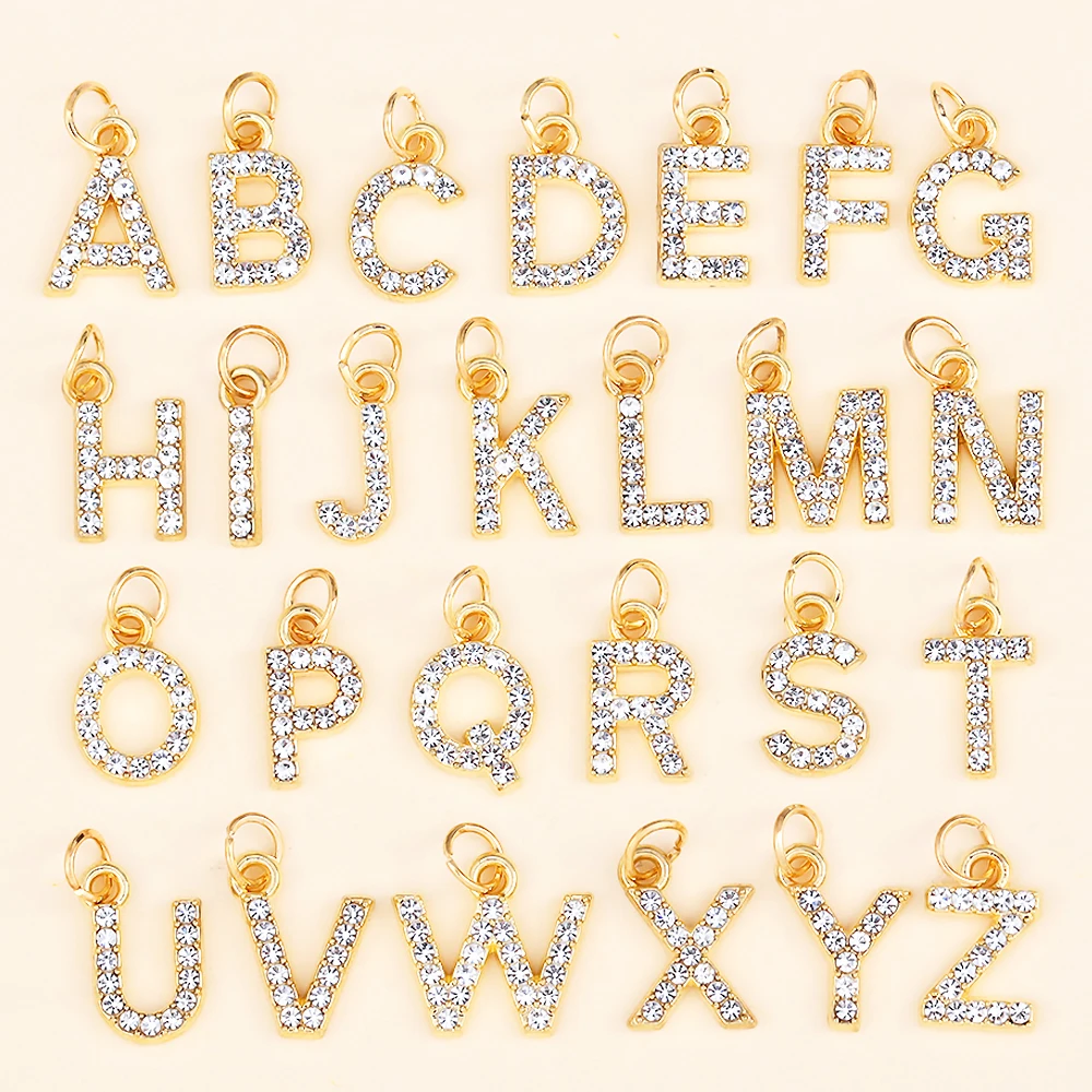 Open Loop 26 Letter Alloy Rhinestone Alphabe Charms Couple Necklace Bracelet Charm Inital Name A-Z DIY Jewelry Pendant Wholesale