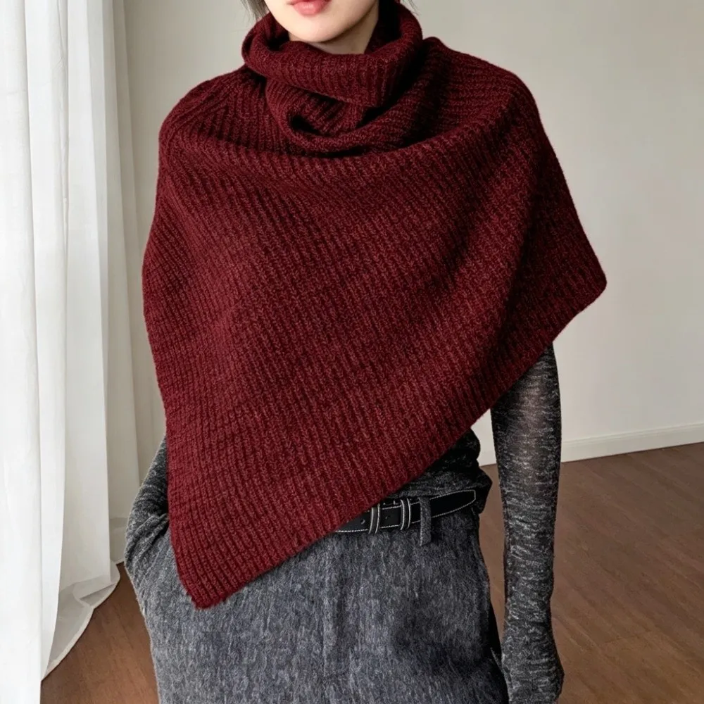 Thick Knit High Collar Scarf Pullover Style Split Design Shawl Cape Wrap Layer Up High Collar Pullover Neck Gaiter Daily Outfit
