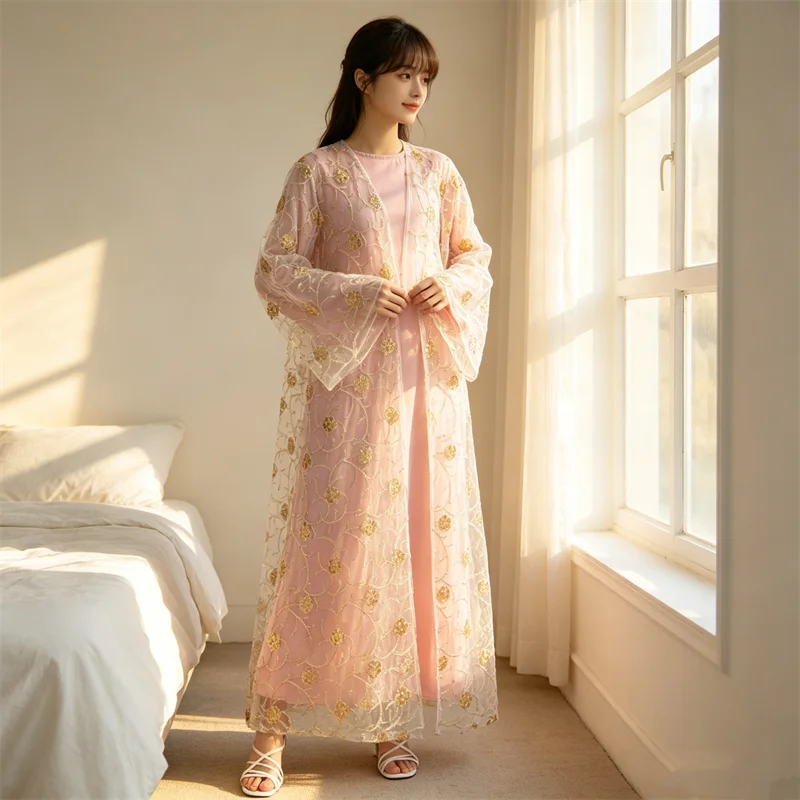 Embroidery Kebaya - Kimono Muslim Berbahan Mesh dengan Bordir