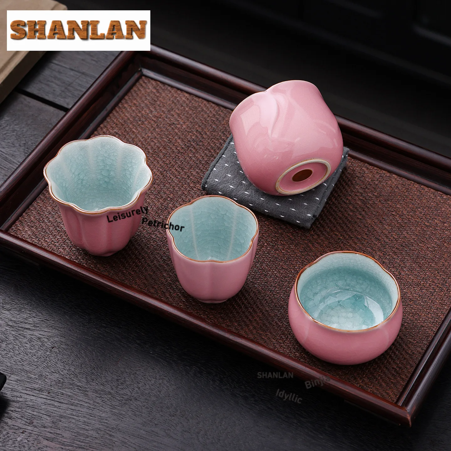 Pink Ru Kiln Ice Cracked Glaze Porcelain Teacup Antique Tea Bowl Tea Pair Tea-tasting Meditation Cup Chazhan Master Cups Teaware