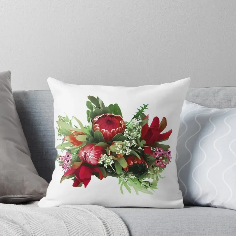 King Protea Bouquet, Red Burgundy Throw Pillow Couch Pillows anime girl Custom Cushion pillow