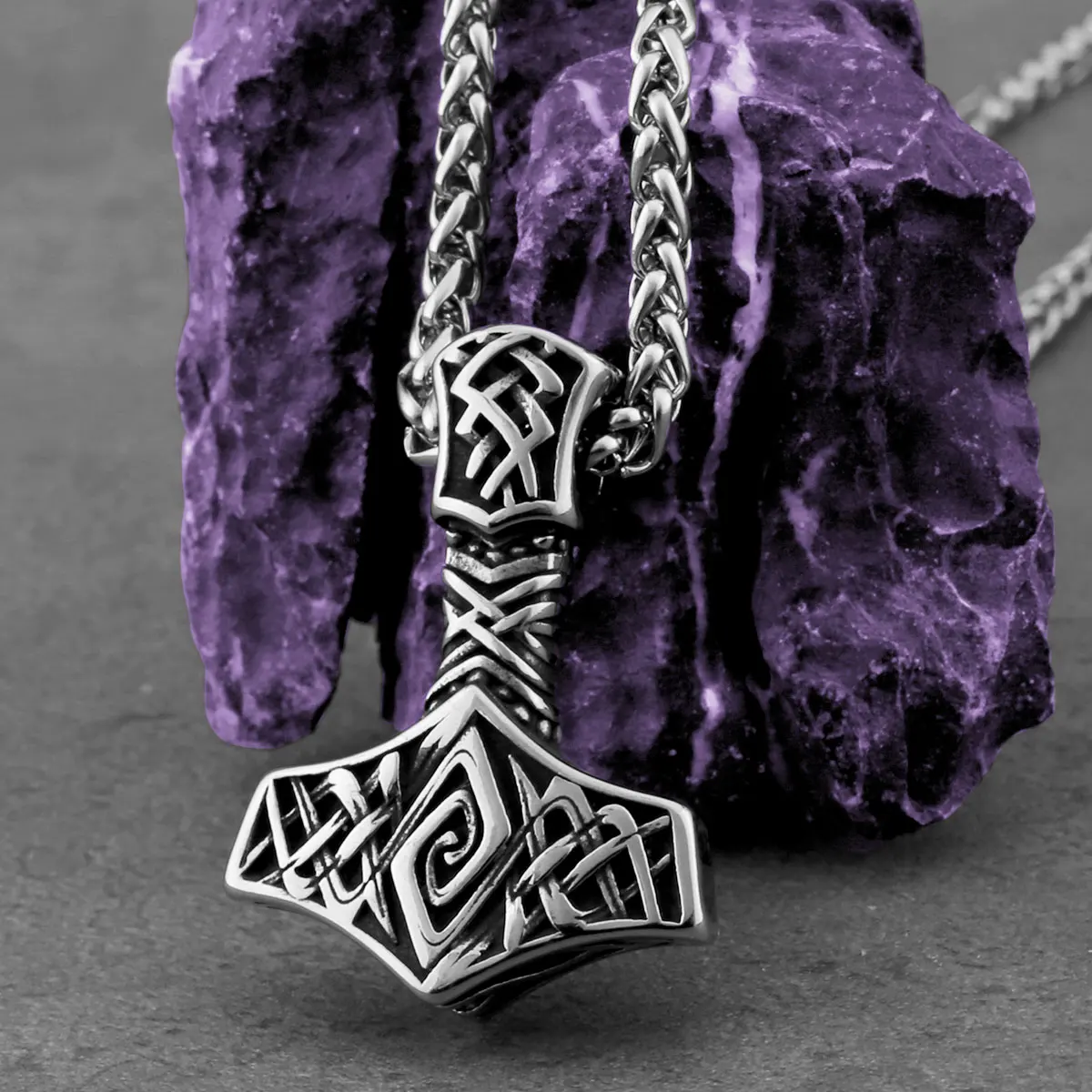 

Vintage Vikings Mjolnir Thor's Hammer Necklace Men Odin Nordic Anchor Amulet Pendant Necklace Hip Hop Fashion Jewelry Wholesale