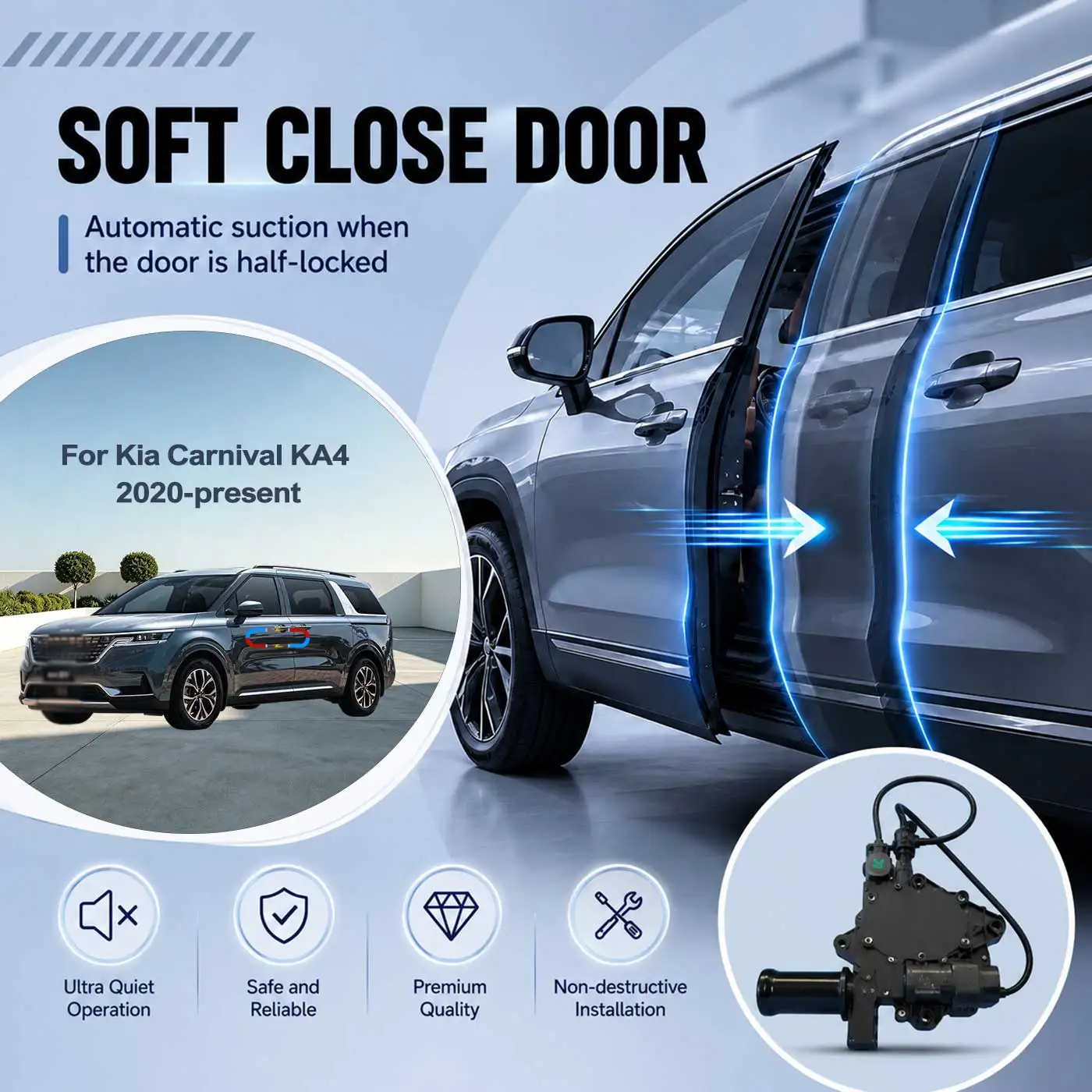 Für Kia Carnival KA4 2020-heute: Elektrischer Soft-Close-Türschließer mit automatischer Einzugsfunktion, intelligenter, geräuscharmer Türschließer-Kit
