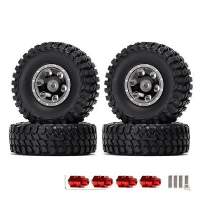 4 piezas 1,0 "metal Beadlock llanta de rueda neumáticos de goma regalo hexagonal para RC 1/24 Axial SCX24 C10 90081 AXI00001 AXI00002 Micro coche trepador