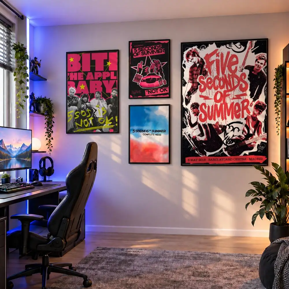 Band 5SOS 5 Seconds Of Summer Poster Wall Art PP Waterproof HD Self Adhesive Modern Home Decor Living Room Apartment Gift