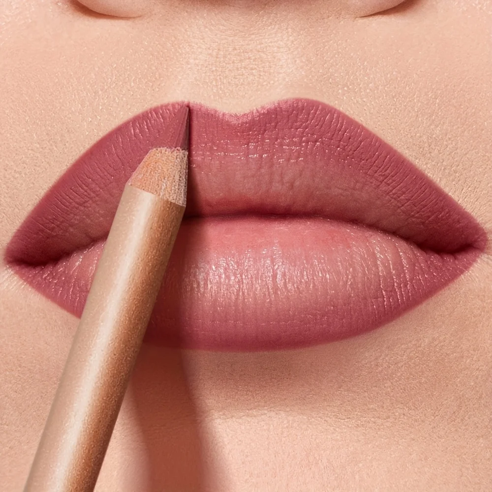 Delineador labial nude fosco, lápis labial à prova d'água de longa duração, fórmula suave de alto pigmento para linha labial precisa e aparência natural brilhante
