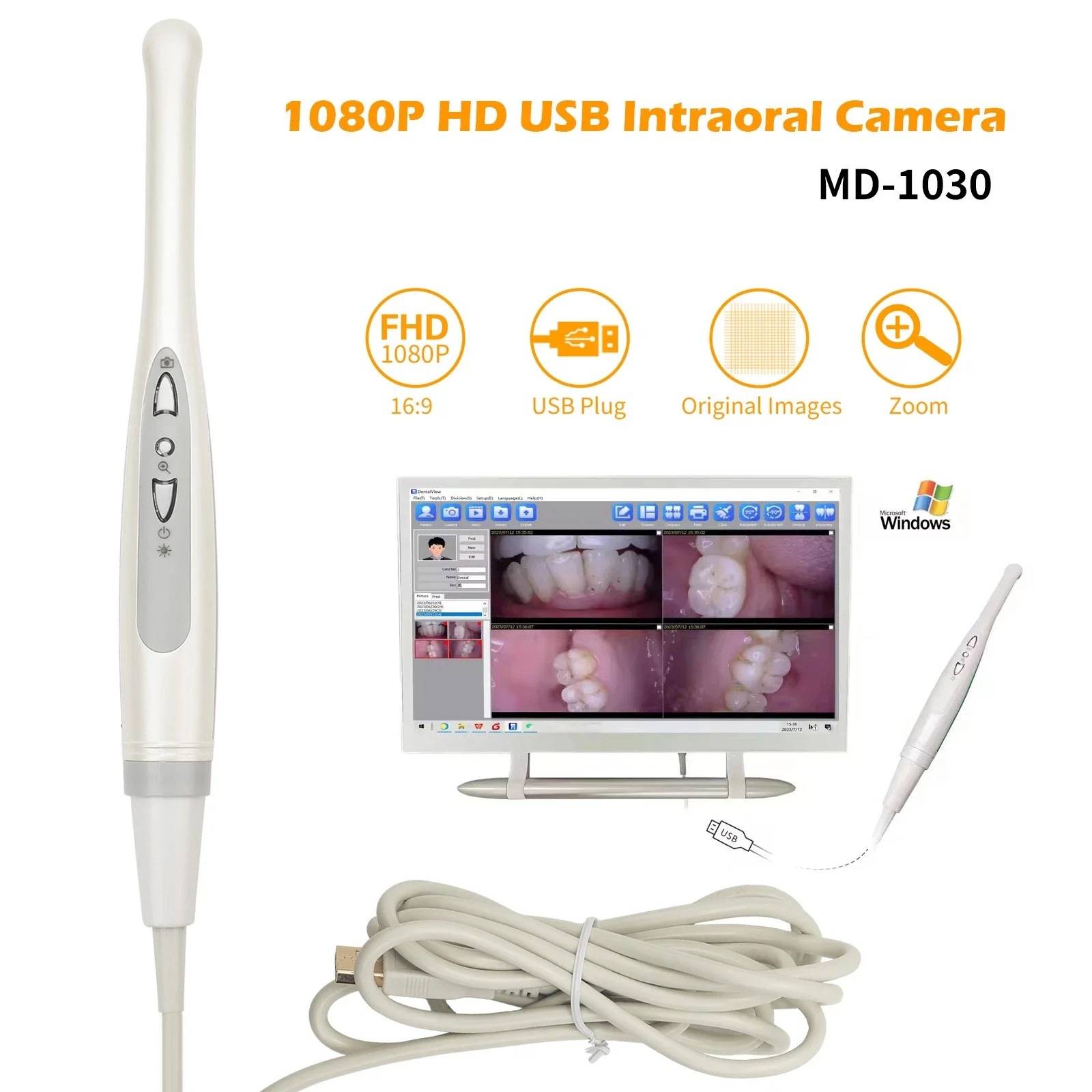 MD1030 Dental Intraoral Camera USB Digital Imaging Intra Oral With 12 LED Lights NEW