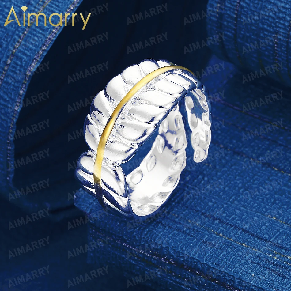 925 Sterling Silver Two-color Wheat Ear Opening Ring for Women's Parties Banquets Weddings High-quality Fashion Jewelry