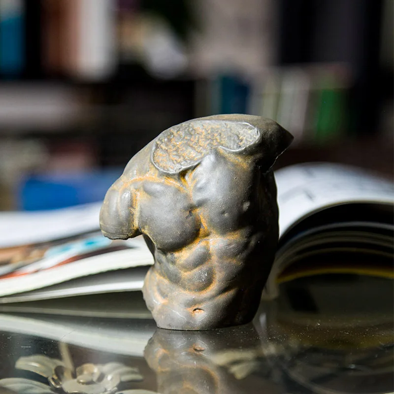 Handmade small cast iron sculpture of European artistic figures of ancient Greek male torso